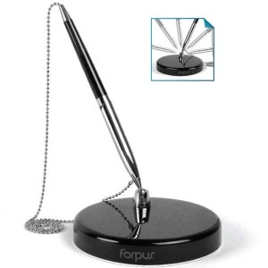 Ручка шариковая на подставке FORPUS Chain-Pen, 0,7мм, корпус черный, +2 стержня запасных, СИНИЙ