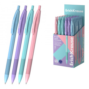 Ручка шариковая автомат ERICH KRAUSE R-301 Matic&amp;Grip Pastel, 0,7мм, резин.манжетка, ст-нь СИНИЙ