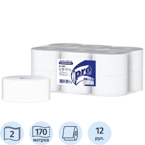 Бумага туалетная 2-слойная PROtissue Premium Instant, 9,5см х 170м, с перфорацией, белая