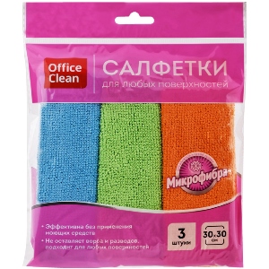 Салфетки для уборки, 30х30см, МИКРОФИБРА, OFFICECLEAN, 3 штуки, цвет ассорти