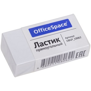 Ластик OFFICESPACE, 38х22х10мм, картонный держатель, белый, 235541, 10062