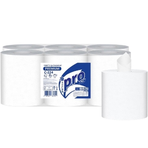 Полотенца бумажные 2-слойные PROtissue Premium, рулон 150м, центр.вытяжка, д.19x20см, белые, C224