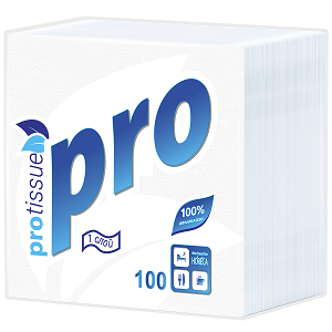 Салфетки бумажные PROtissue Comfort, 1 слой, 1/4 сложение, 24х24см, белые, 100 штук