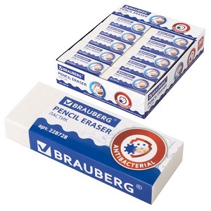 Ластик BRAUBERG, 58х22х12мм, картонный держатель, белый, 228728