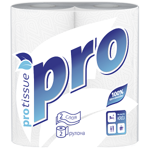 Полотенца бумажные 2-слойные PROtissue Premium, 15м, 2 шт/уп, белые