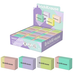 Ластик ERICH KRAUSE Nano Soft, 33х22х13 мм, ультрамягкий, фигурной формы, ассорти